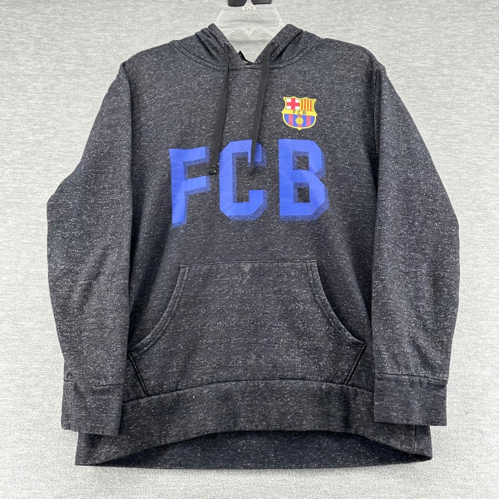 FC Barcelona Hoodie Mens Medium Black FCB Soccer Graphic Pullover Sweatshirt